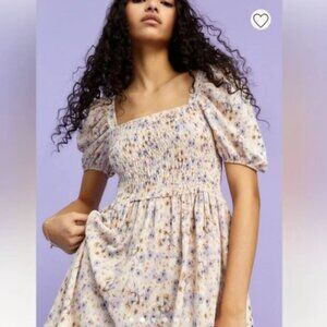 H&M Cottagecore Coquette Floral Mini Summer Dress Smock Puff Sleeve Size M